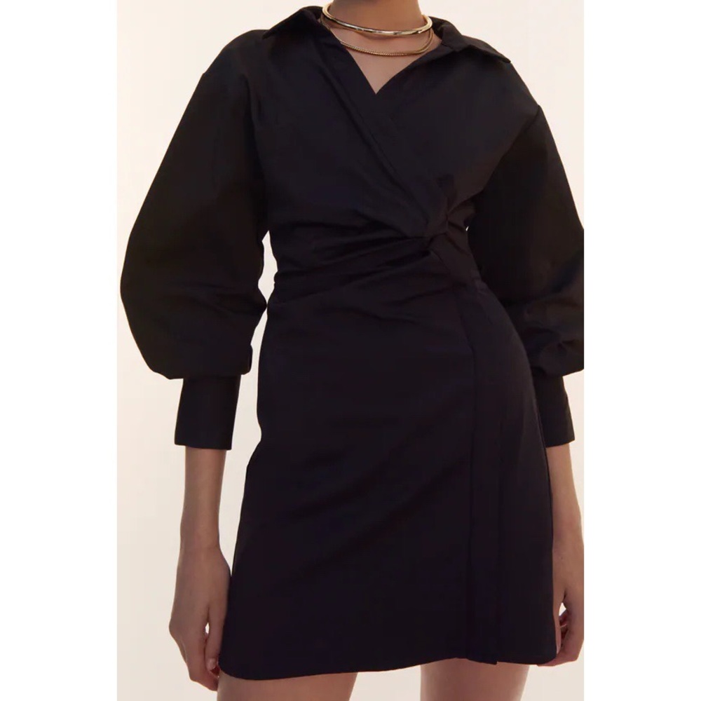 Zara Poplin Wrap Dress Black - Picture 3 of 9